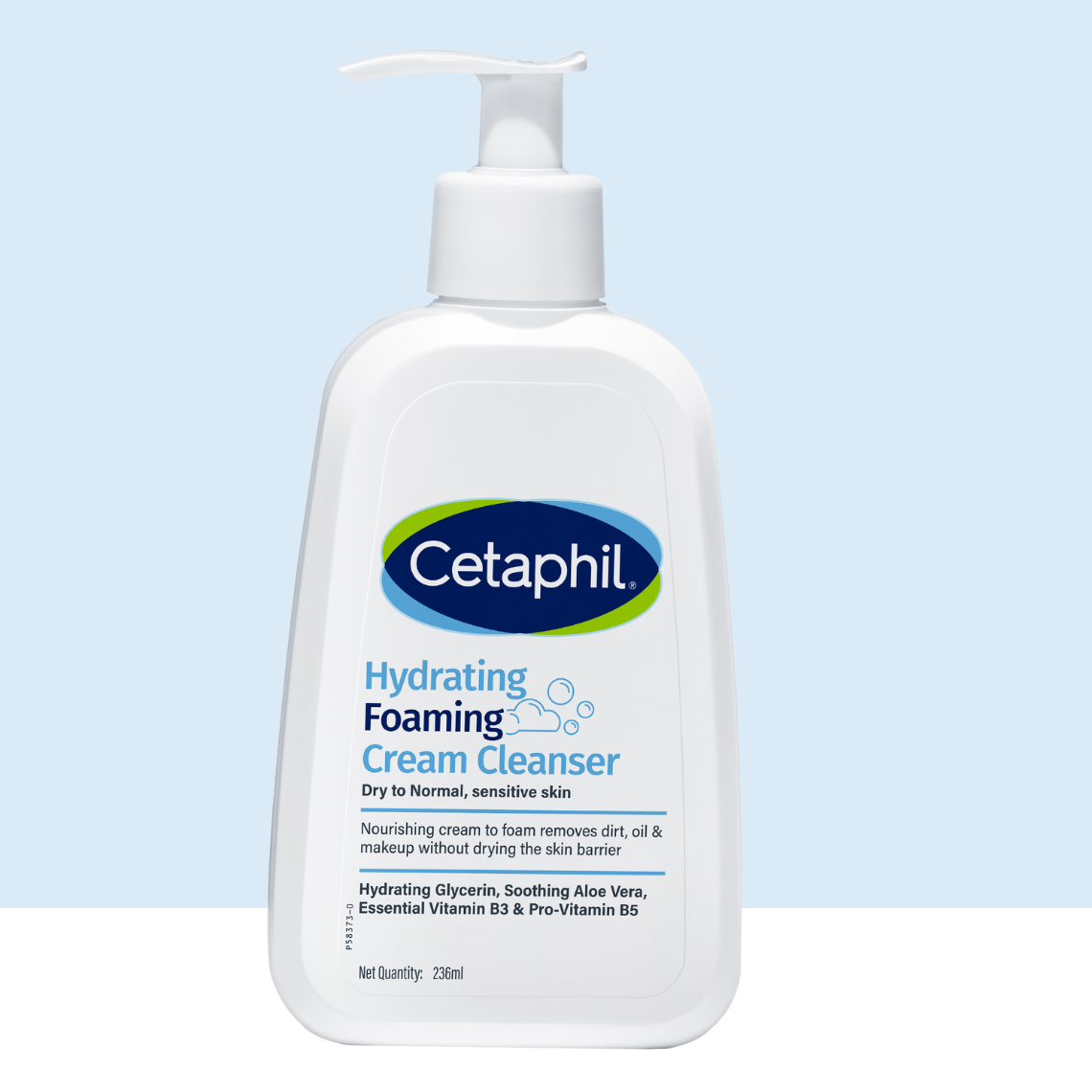 Cetaphil Hydrating Foaming Cream Cleanser 236 ml for Dry to Normal Sensitive Skin with Niacinamide, Aloevera and Glycerin
