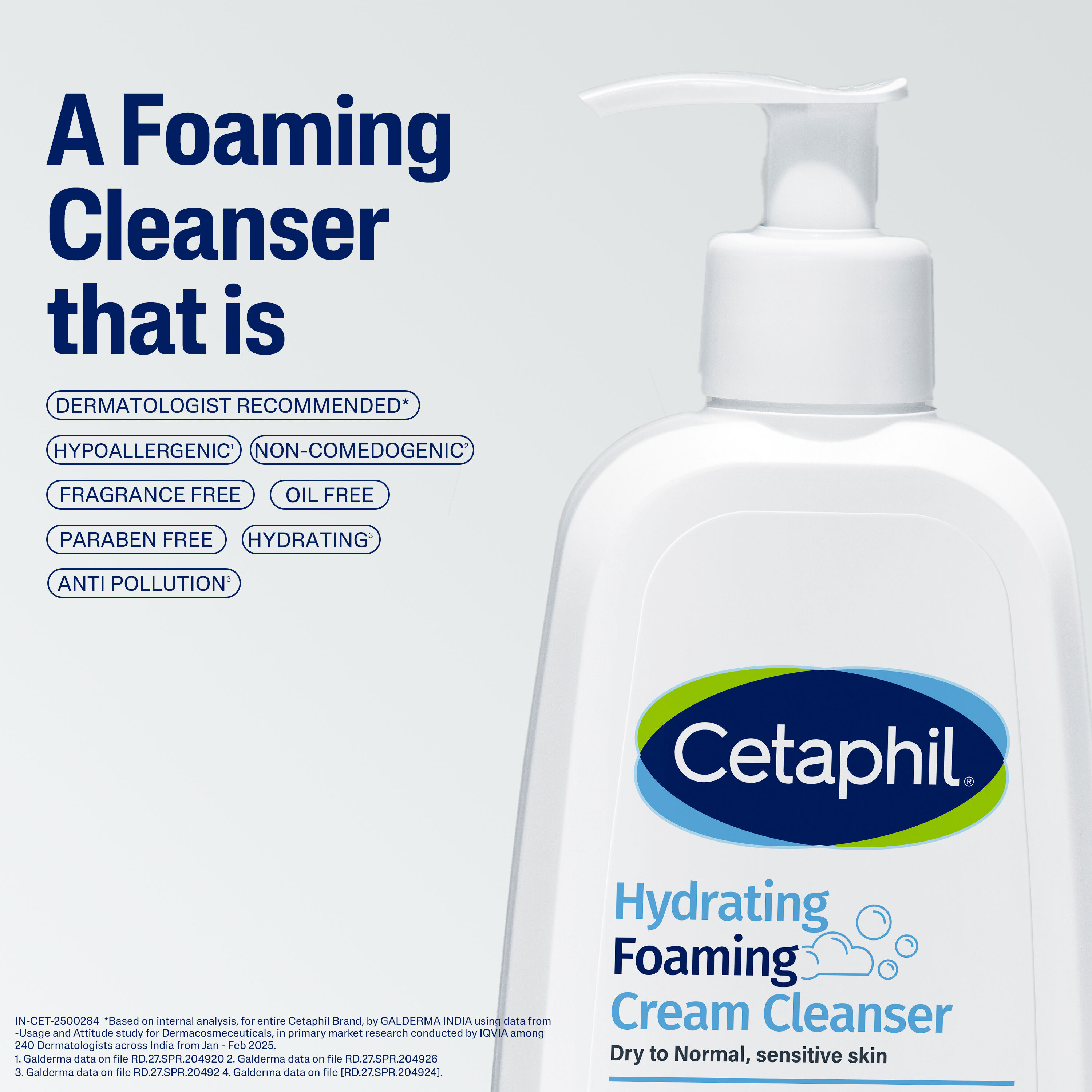 Cetaphil Hydrating Foaming Cream Cleanser 236 ml for Dry to Normal Sensitive Skin with Niacinamide, Aloevera and Glycerin