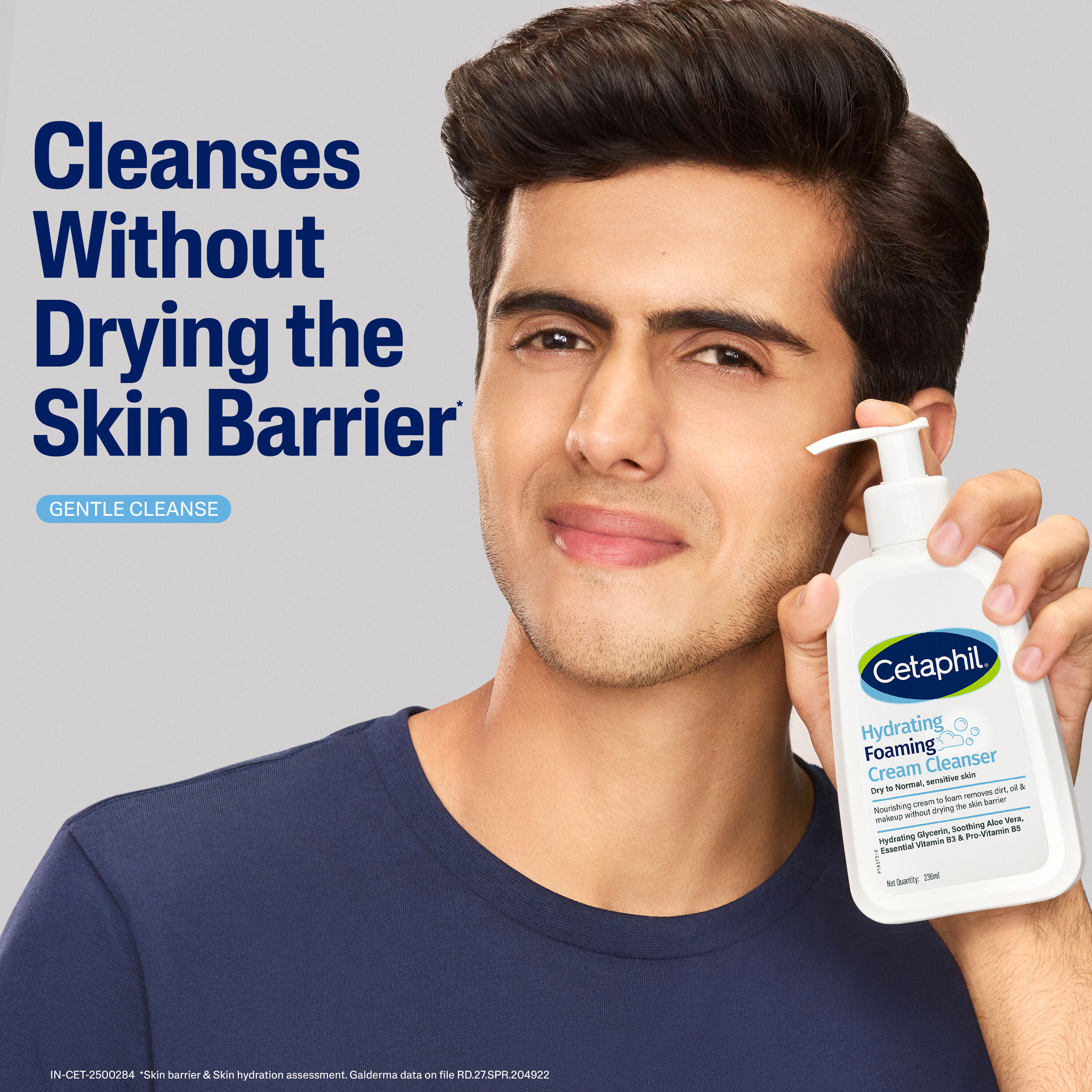 Cetaphil Hydrating Foaming Cream Cleanser 236 ml for Dry to Normal Sensitive Skin with Niacinamide, Aloevera and Glycerin